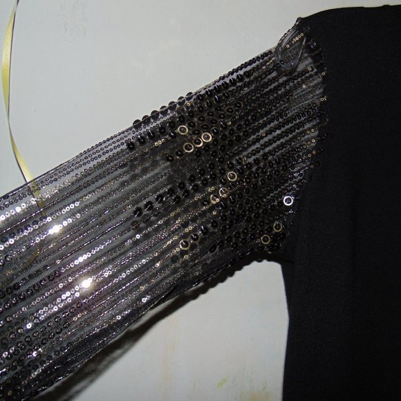 Catherine Malandrino Black Pullover Knit Sweater Blouse Sequin Sheer Sleeves M - Picture 7 of 7